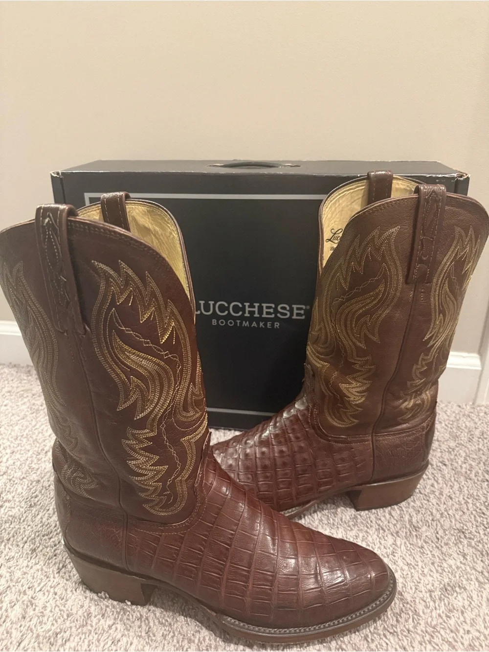 Lucchese Men’s Brown Croc-Embossed Leather Western Boots size 9 EE - Picture 5 of 12